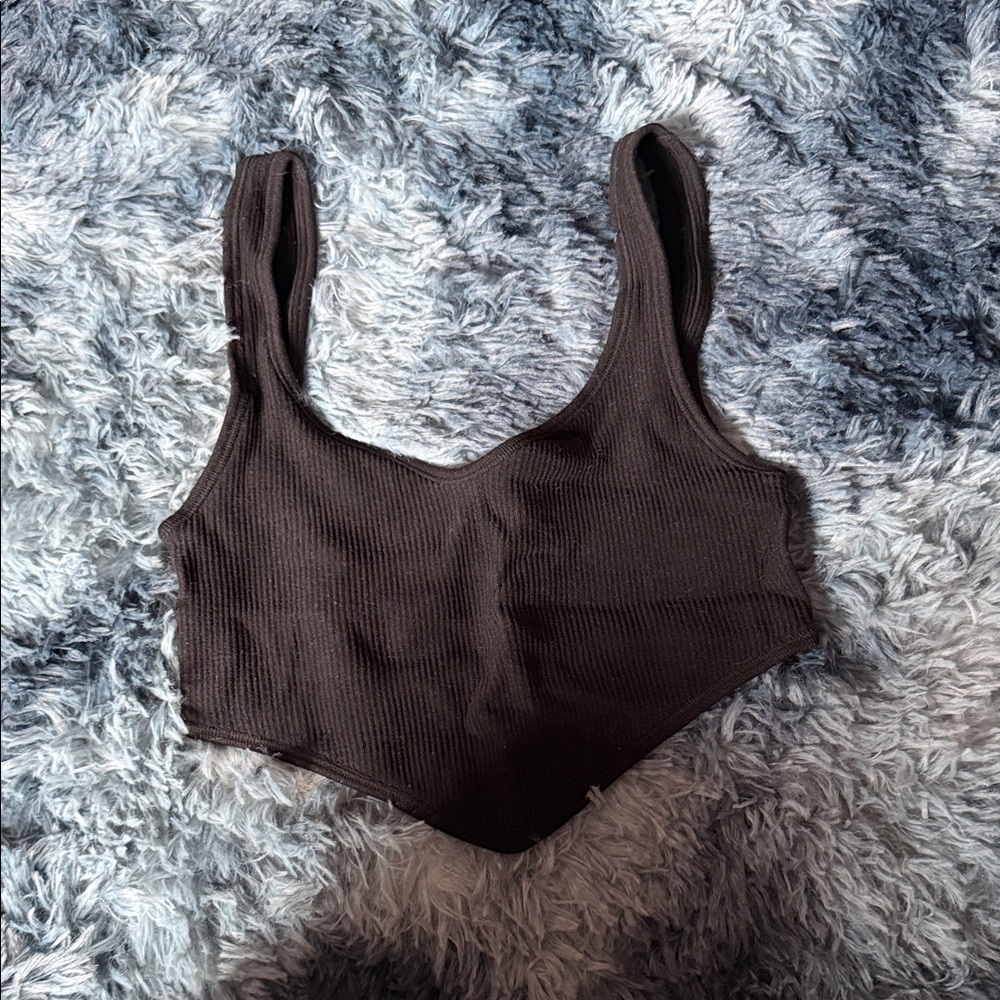 Zara Black Ribbed Scoop Crop Tank